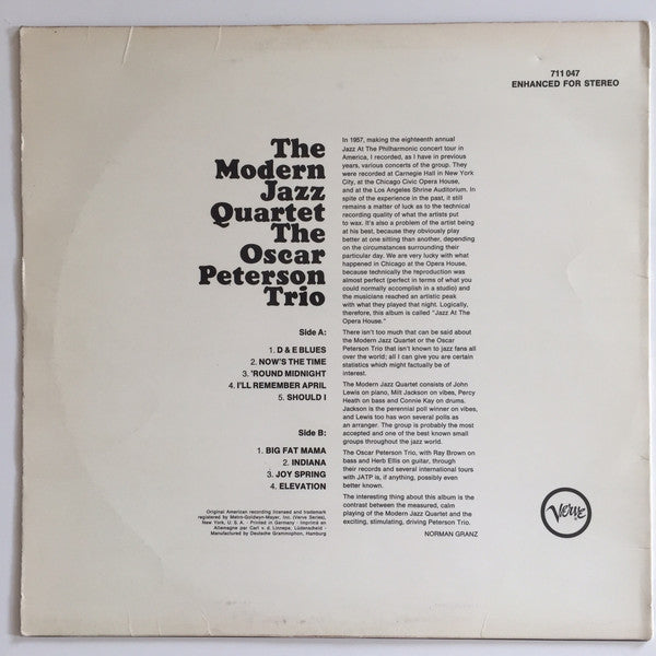The Modern Jazz Quartet And The Oscar Peterson Trio ~ The Modern Jazz Quartet The Oscar Peterson Trio (Vinyl) - Djungel & Jazz
