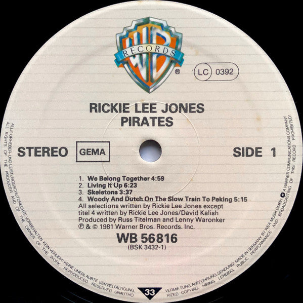 Rickie Lee Jones ~ Pirates (Vinyl) - Djungel & Jazz