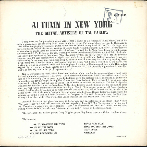 Tal Farlow ~ Autumn In New York (Vinyl) - Djungel & Jazz