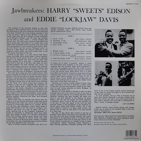 "Sweets" Edison And "Lockjaw" Davis ~ Jawbreakers (Vinyl) - Djungel & Jazz