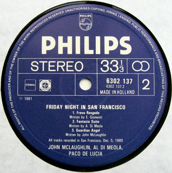 Al Di Meola, John McLaughlin, Paco De Lucía : Friday Night In San Francisco (LP, Album)