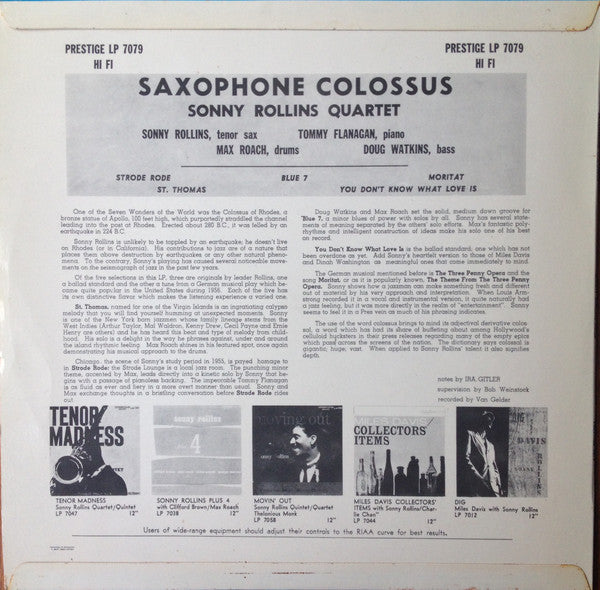 Sonny Rollins : Saxophone Colossus (LP, Album, Mono)