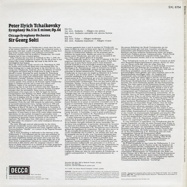 Pyotr Ilyich Tchaikovsky, Chicago Symphony Orchestra, Georg Solti ~ Symphony No. 5 In E Minor, Op. 64 (Vinyl) - Djungel & Jazz