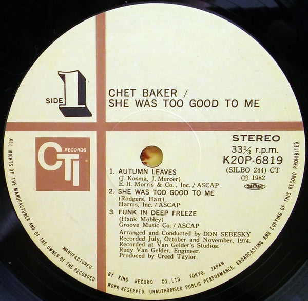 Chet Baker ~ She Was Too Good To Me (Vinyl) - Djungel & Jazz