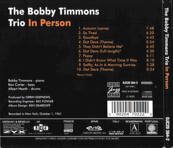 The Bobby Timmons Trio ~ In Person (Vinyl) - Djungel & Jazz