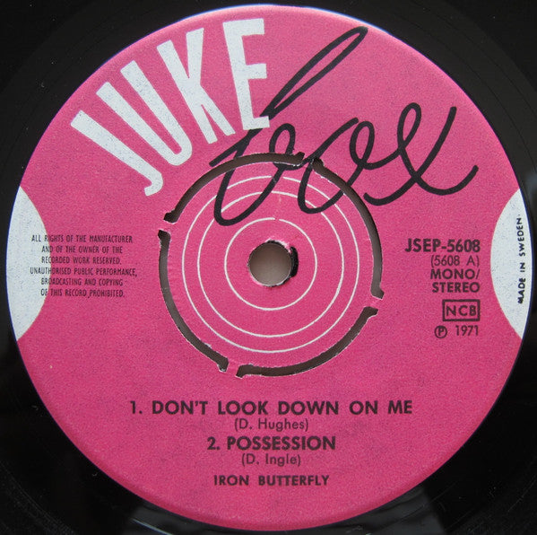Iron Butterfly / Jerry Williams (3) / Brett Marvin & The Thunderbolts : Don't Look Down On Me / Possession / Hurricane Shirley / Thoughts Of You (7", EP, Mono)