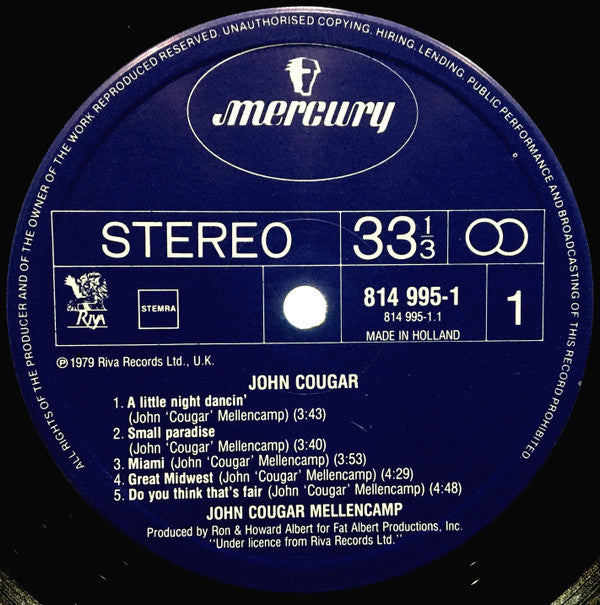 John Cougar Mellencamp ~ John Cougar (Vinyl) - Djungel & Jazz