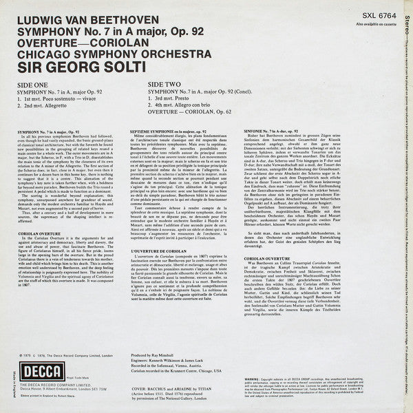 Beethoven, Chicago Symphony Orchestra, Sir Georg Solti ~ Symphony No.7 & Overture & Coriolan' (Vinyl) - Djungel & Jazz