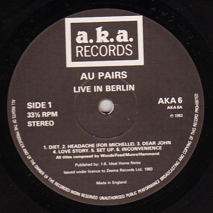 Au Pairs ~ Live In Berlin (Vinyl) - Djungel & Jazz