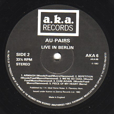 Au Pairs ~ Live In Berlin (Vinyl) - Djungel & Jazz