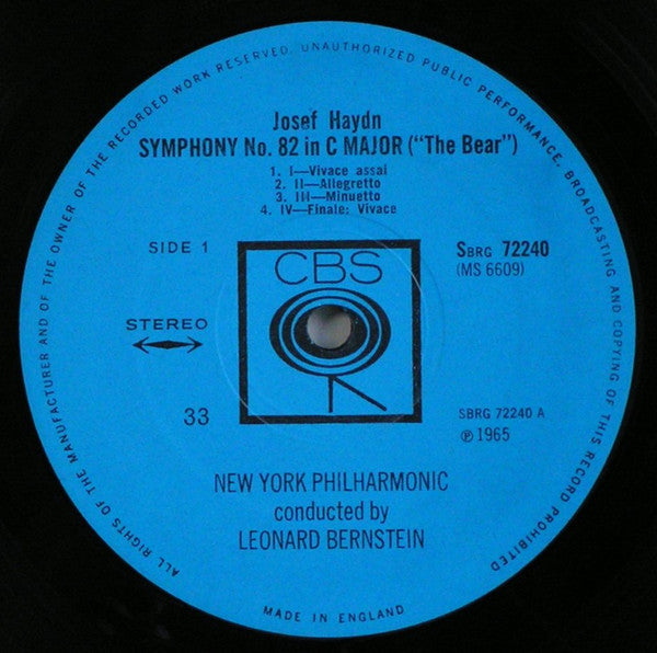 Haydn, New York Philharmonic, Leonard Bernstein ~ Symphony No. 82 "The Bear", Symphony No. 83 "The Hen" (Vinyl) - Djungel & Jazz