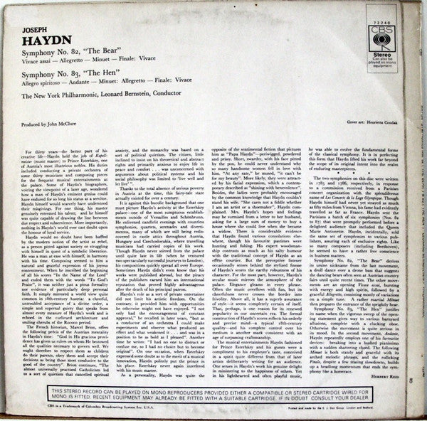 Haydn, New York Philharmonic, Leonard Bernstein ~ Symphony No. 82 "The Bear", Symphony No. 83 "The Hen" (Vinyl) - Djungel & Jazz