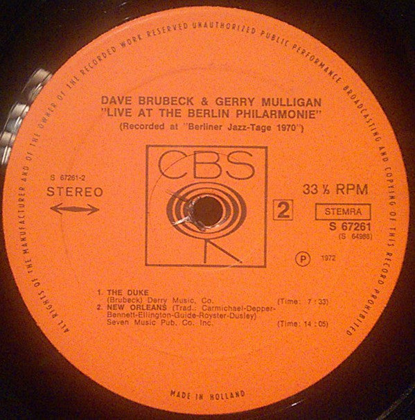 The Dave Brubeck Trio & Gerry Mulligan ~ Live At The Berlin Philharmonie (Vinyl) - Djungel & Jazz