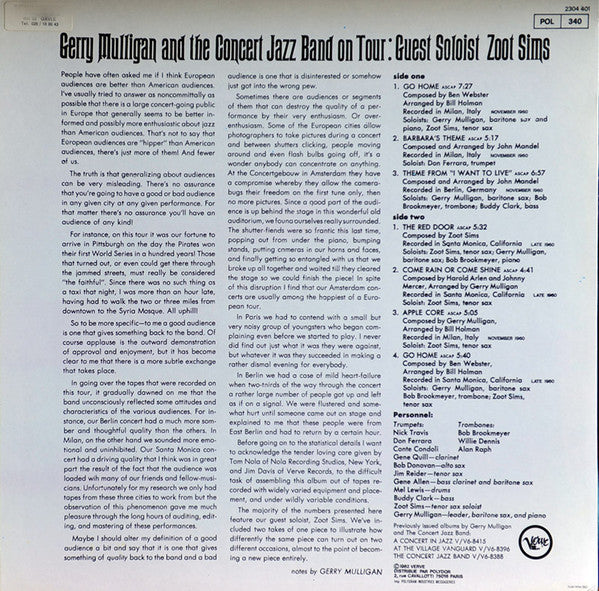 Gerry Mulligan & The Concert Jazz Band Guest Soloist: Zoot Sims ~ Gerry Mulligan And The Concert Jazz Band On Tour (Vinyl) - Djungel & Jazz