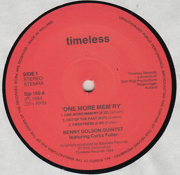 Benny Golson Quintet Featuring Curtis Fuller ~ One More Mem´ry (Vinyl) - Djungel & Jazz