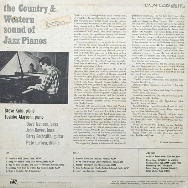 Steve Kuhn & Toshiko Akiyoshi ~ The Country & Western Sound Of Jazz Pianos (Vinyl) - Djungel & Jazz