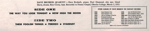 The Dave Brubeck Quartet ~ Jazz At Oberlin (Vinyl) - Djungel & Jazz