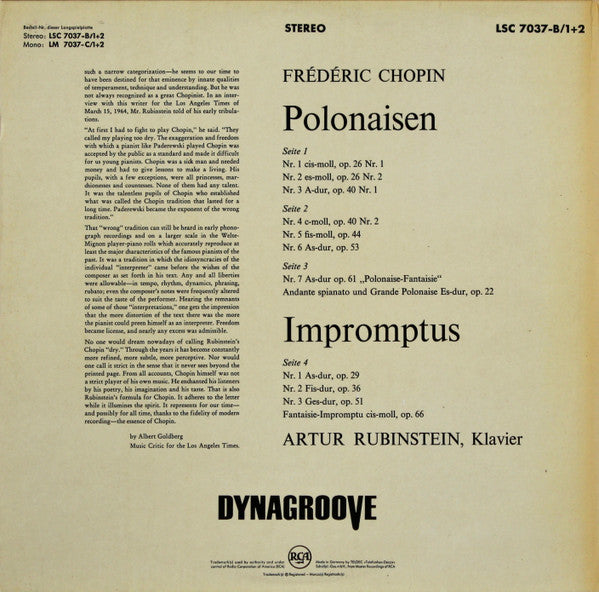 Rubinstein - Chopin ~ 8 Polonaises • 4 Impromptus (Vinyl) - Djungel & Jazz