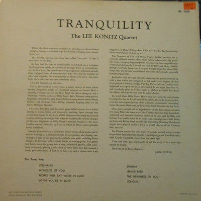 The Lee Konitz Quartet ~ Tranquility (Vinyl) - Djungel & Jazz