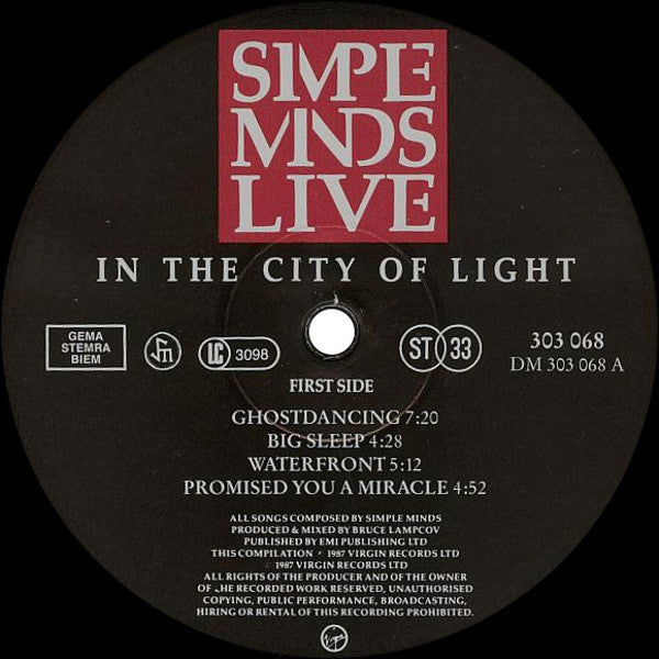 Simple Minds ~ Live In The City Of Light (Vinyl) - Djungel & Jazz