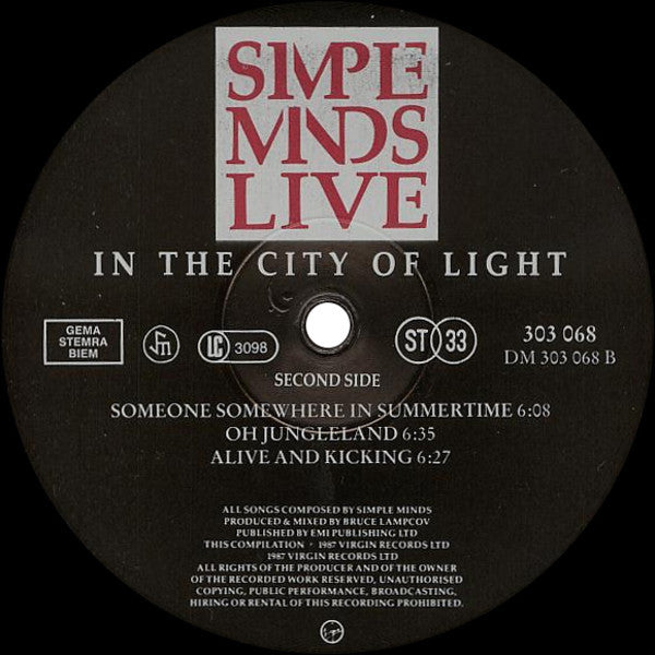 Simple Minds ~ Live In The City Of Light (Vinyl) - Djungel & Jazz