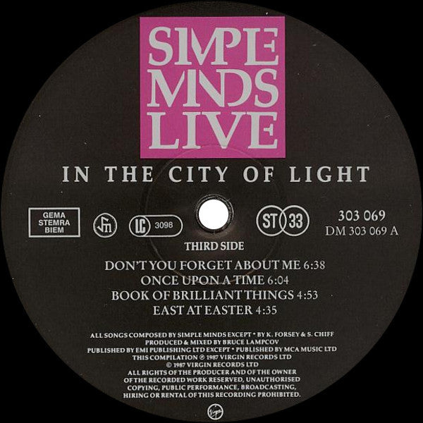 Simple Minds ~ Live In The City Of Light (Vinyl) - Djungel & Jazz