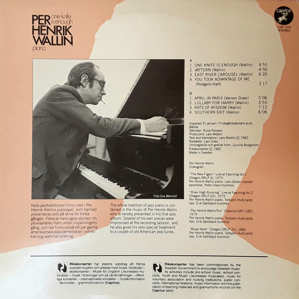 Per Henrik Wallin ~ One Knife Is Enough (Vinyl) - Djungel & Jazz