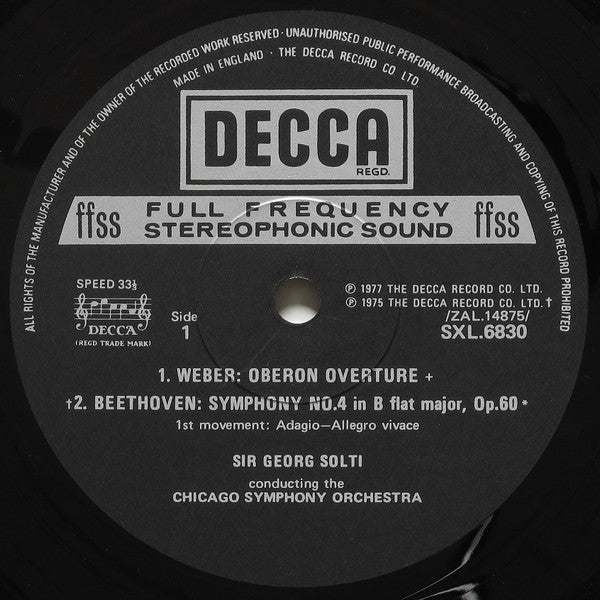 Beethoven / Weber, Chicago Symphony Orchestra, Sir Georg Solti ~ Symphony No.4 / Overture Oberon (Vinyl) - Djungel & Jazz