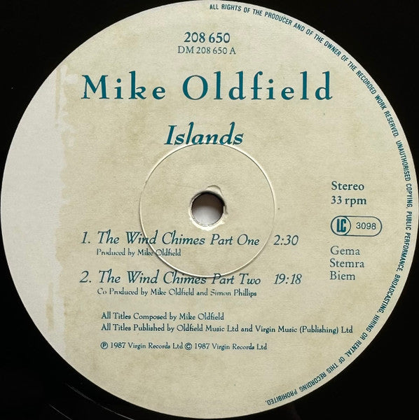 Mike Oldfield ~ Islands (Vinyl) - Djungel & Jazz