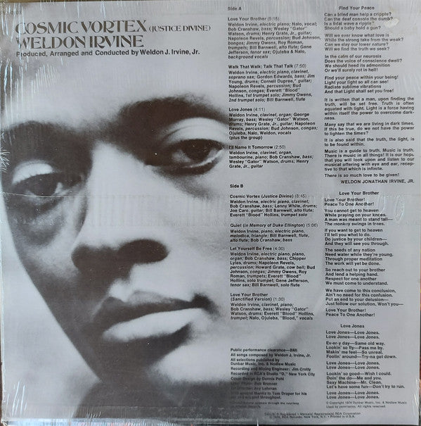 Weldon Irvine : Cosmic Vortex (Justice Divine) (LP, Album, RP, Tan)