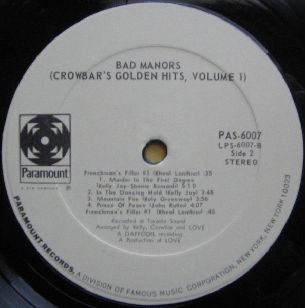 Crowbar ~ Bad Manors (Crowbar's Golden Hits, Volume 1) (Vinyl) - Djungel & Jazz