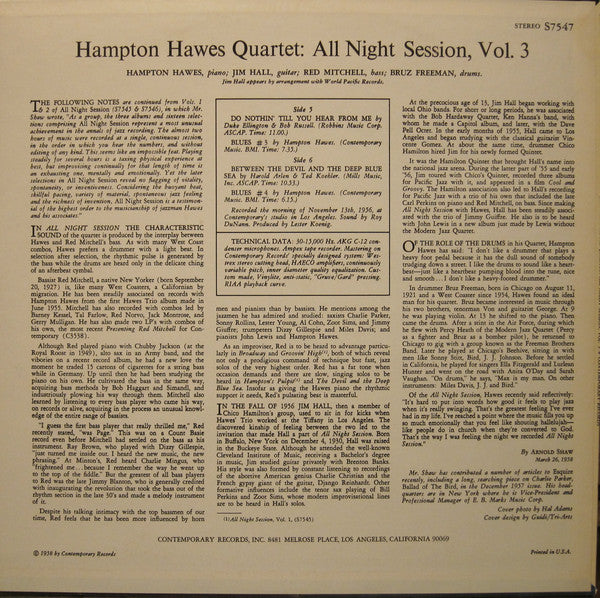 Hampton Hawes Quartet ~ All Night Session, Vol. 3 (Vinyl) - Djungel & Jazz
