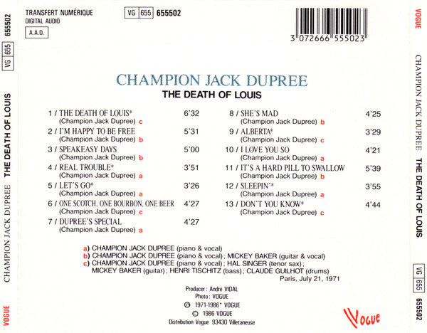 Champion Jack Dupree ~ The Death Of Louis (Vinyl) - Djungel & Jazz