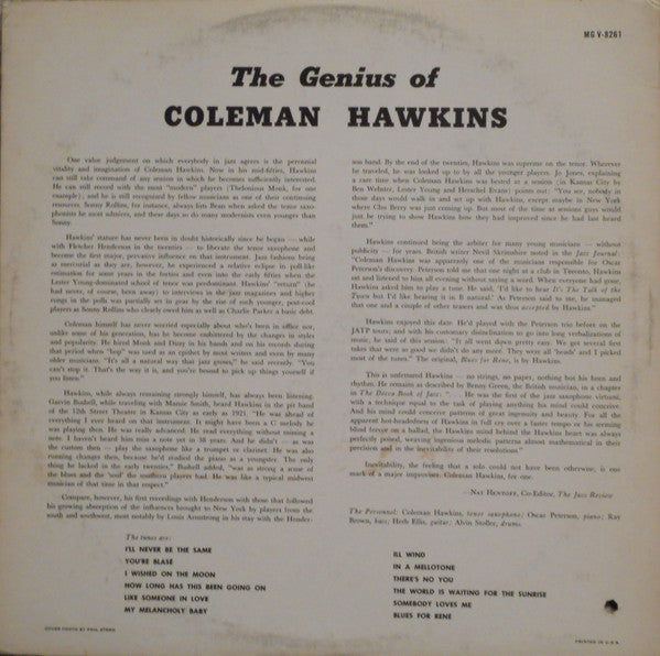 Coleman Hawkins ~ The Genius Of Coleman Hawkins (Vinyl) - Djungel & Jazz
