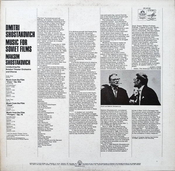 Dmitri Shostakovich, Maxim Shostakovich conducting the Bolshoi Theatre Orchestra and Chorus Of The Bolshoi Theatre ~ Music For Soviet Films "Zoya And Pirogov" (Vinyl) - Djungel & Jazz