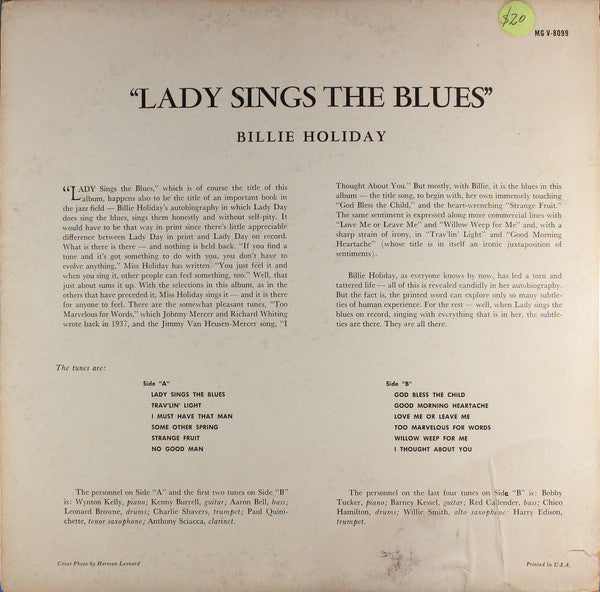 Billie Holiday : Lady Sings The Blues (LP, Album, Mono, RE)