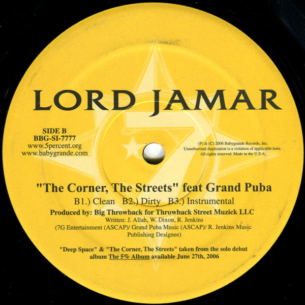 Lord Jamar : Deep Space / The Corner, The Streets (12")