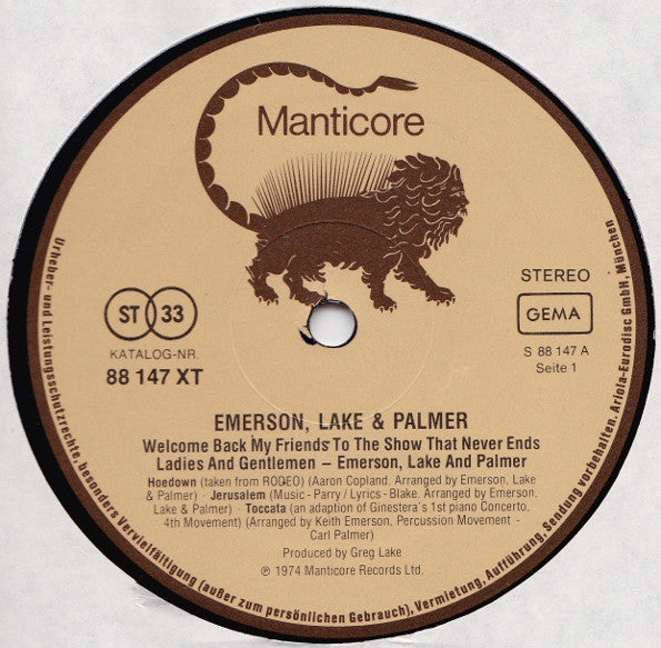 Emerson, Lake & Palmer ~ Welcome Back My Friends To The Show That Never Ends - Ladies And Gentlemen (Vinyl) - Djungel & Jazz