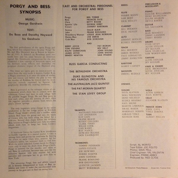 Frances Faye And Mel Tormé Featuring The Bethlehem Orchestra And Duke Ellington And His Orchestra ~ George Gershwin's Porgy & Bess (Vinyl) - Djungel & Jazz