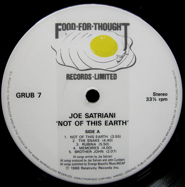 Joe Satriani ~ Not Of This Earth (Vinyl) - Djungel & Jazz