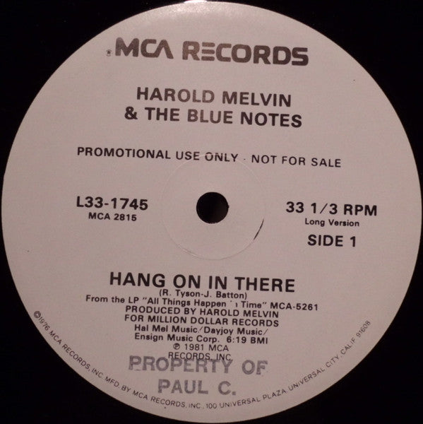 Harold Melvin And The Blue Notes : Hang On In There (12", Promo)