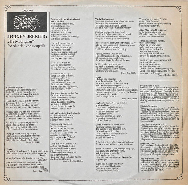 Jørgen Jersild ~ Fantasia E Canto Affettuoso For Fløjte, Klarinet, Violoncel Og Harpe / Tre Madrigaler For Blandet Kor A Capella / Fantasia For Harpe (Vinyl) - Djungel & Jazz