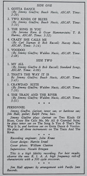 The Jimmy Giuffre 3 ~ The Jimmy Giuffre 3 (Vinyl) - Djungel & Jazz