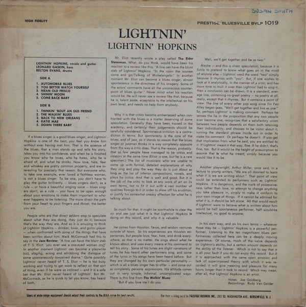 Lightnin' Hopkins ~ Lightnin' (The Blues Of Lightnin' Hopkins) (Vinyl) - Djungel & Jazz