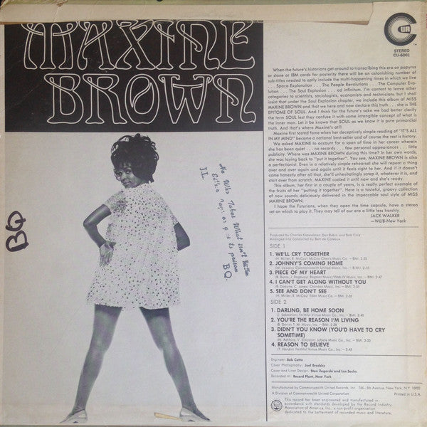 Maxine Brown ~ We'll Cry Together (Vinyl) - Djungel & Jazz