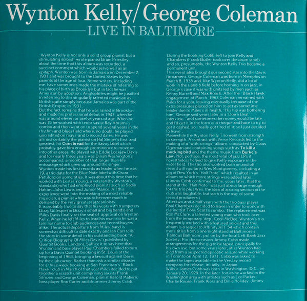 Wynton Kelly, George Coleman ~ Live In Baltimore (Vinyl) - Djungel & Jazz