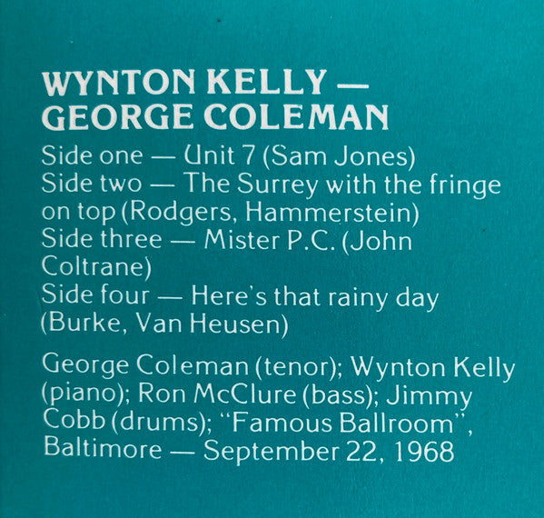 Wynton Kelly, George Coleman ~ Live In Baltimore (Vinyl) - Djungel & Jazz