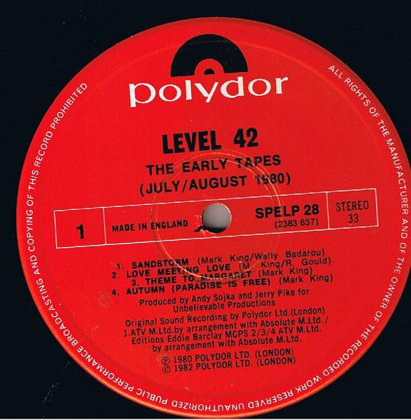 Level 42 ~ The Early Tapes · July/Aug 1980 (Vinyl) - Djungel & Jazz