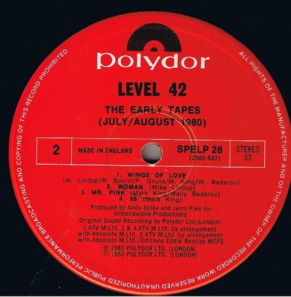 Level 42 ~ The Early Tapes · July/Aug 1980 (Vinyl) - Djungel & Jazz