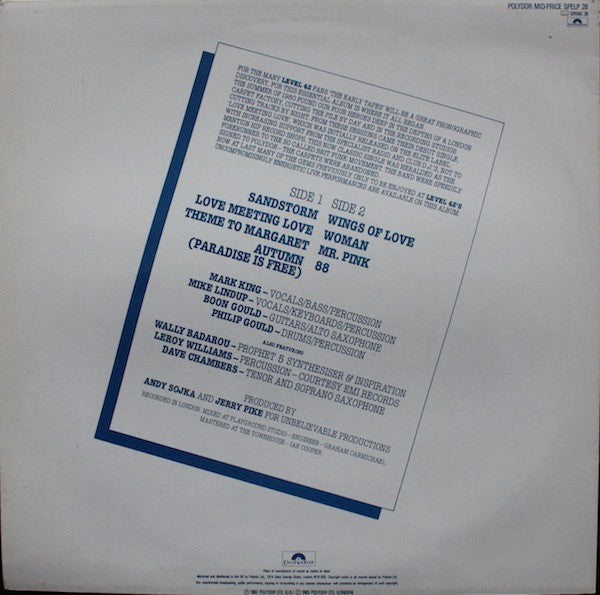 Level 42 ~ The Early Tapes · July/Aug 1980 (Vinyl) - Djungel & Jazz